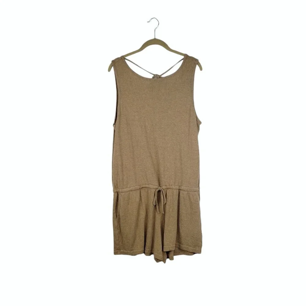 Prana Sylvie Tie Back Romper in Butterscotch Stripe Hemp Blend Size XL